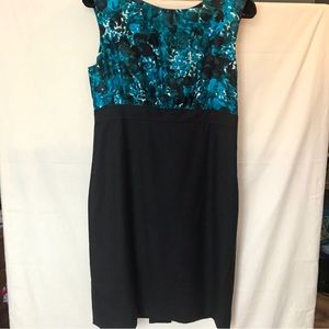 J. Crew SleevelessTurquoise Print Crossover V-Back Midi Sheath Dress Size 12